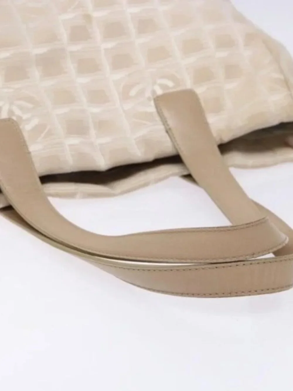 CHANEL New Travel line Hand Bag Beige Silver CC Auth 141486